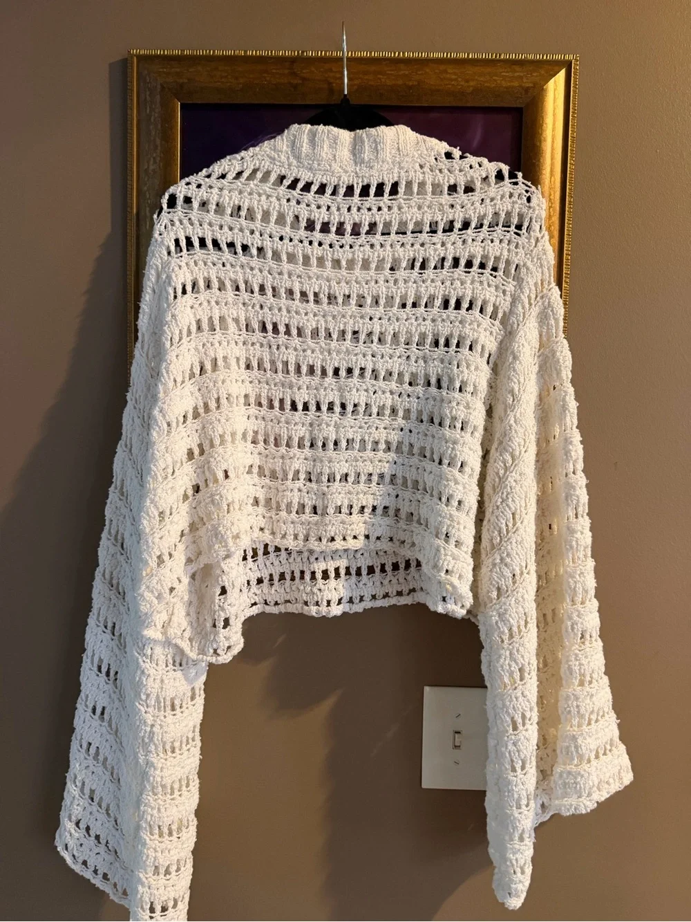 Free People white/cream Open-Knit Crochet Sweater small